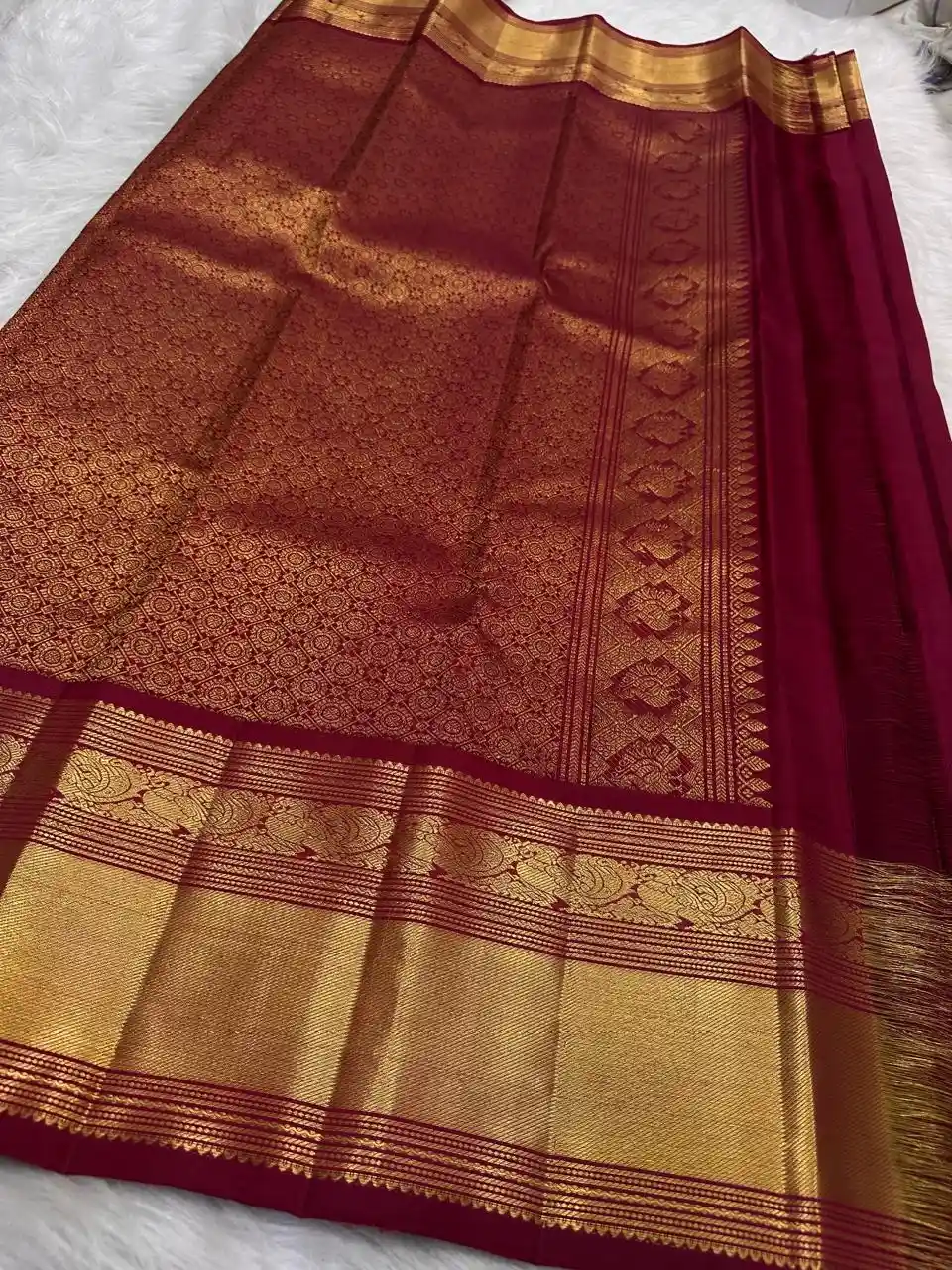 Crimson Red Kanchipuram Handloom Bridal Silk Saree
